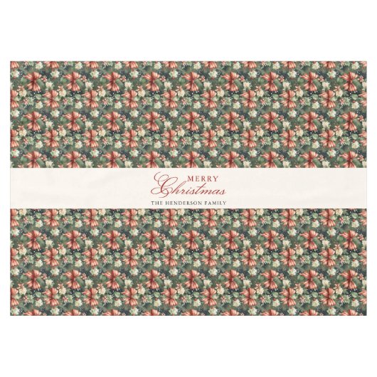 Elegante Kerst Cheer Candy Cane Bows Custom Tafelkleed (Voorkant (Horizontaal))