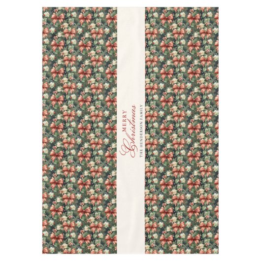 Elegante Kerst Cheer Candy Cane Bows Custom Tafelkleed (Voorkant)