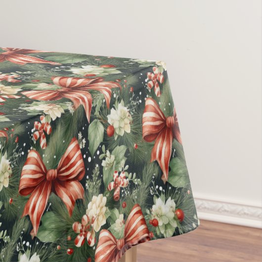 Elegante Kerst Cheer Candy Cane Bows Custom Tafelkleed (Voorbeeld)