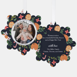 Elegante kerst citrus foto ornament kaart