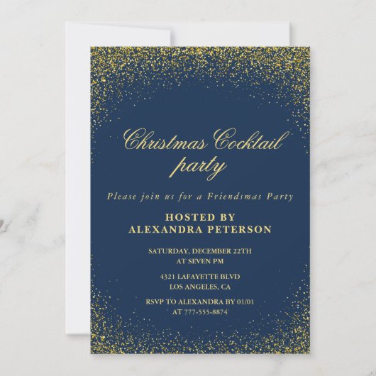 Elegante Kerst Cocktail Party Gold Navy Glam Kaart (Voorkant)