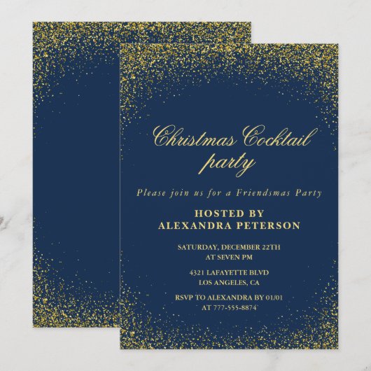Elegante Kerst Cocktail Party Gold Navy Glam Kaart (Voorkant / Achterkant)