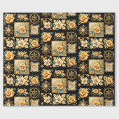 Elegante Kerst Collage Goud op Zwart Cadeaupapier (Vlak)