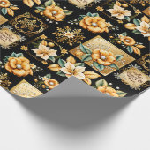 Elegante Kerst Collage Goud op Zwart Cadeaupapier (Hoek)