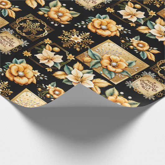 Elegante Kerst Collage Goud op Zwart Cadeaupapier (Hoek)