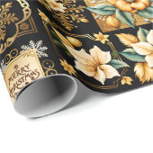 Elegante Kerst Collage Goud op Zwart Cadeaupapier (Rol Hoek)