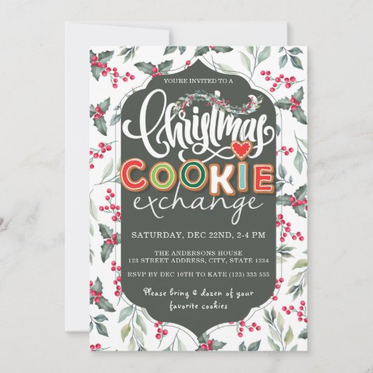 Elegante Kerst Cookie Exchange Party Groen Kaart (Voorkant)