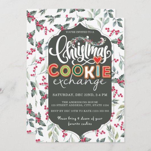 Elegante Kerst Cookie Exchange Party Groen Kaart (Voorkant / Achterkant)