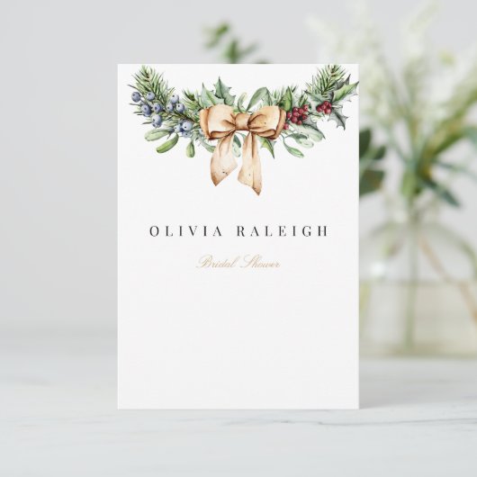 Elegante kerst Decor bruids douche uitnodiging (Staand voorkant)