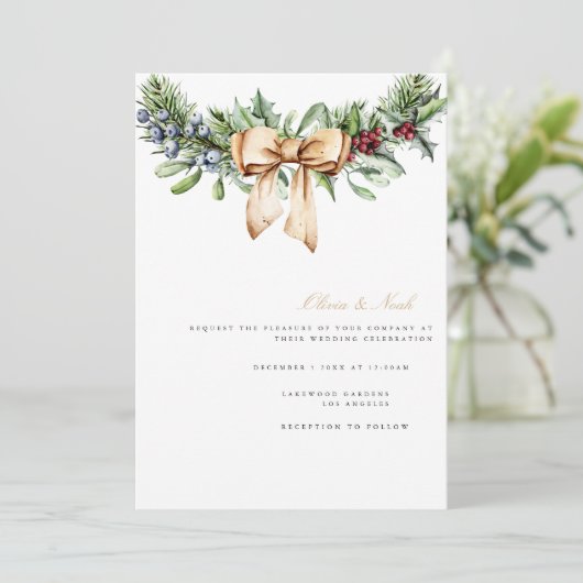 Elegante kerst Decor Bruiloft Uitnodiging Kaart (Staand voorkant)