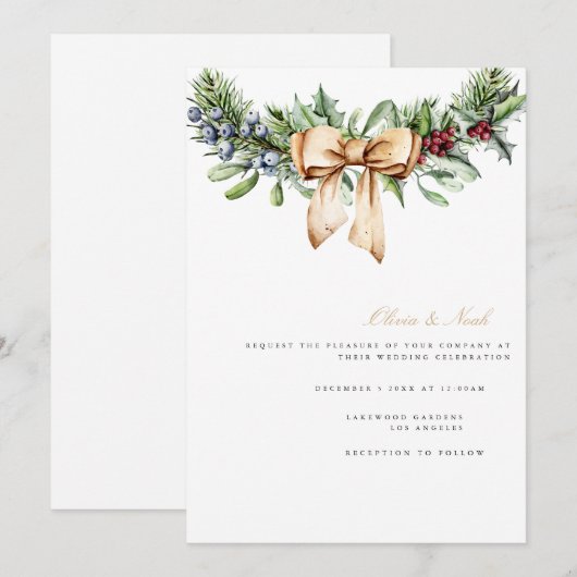 Elegante kerst Decor Bruiloft Uitnodiging Kaart (Voorkant / Achterkant)