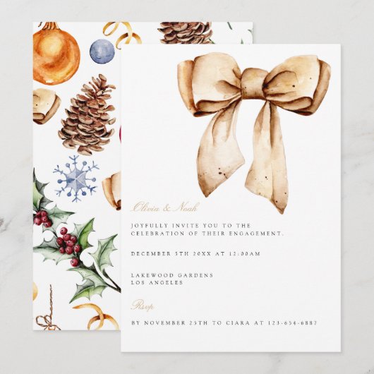 Elegante kerst Decor Verloving Uitnodiging (Voorkant / Achterkant)