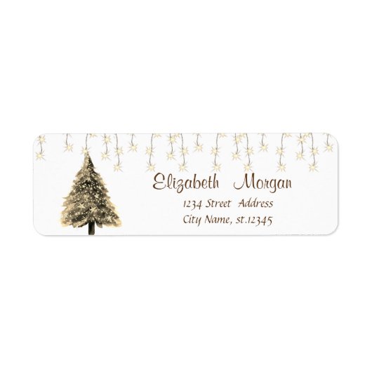 Elegante kerst dennenboom slingerlichtjes etiket (Voorkant)