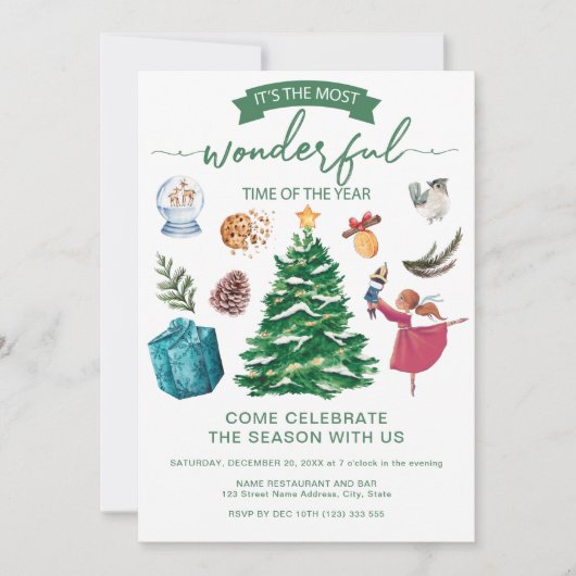 Elegante Kerst elementen Partij Kaart (Voorkant)