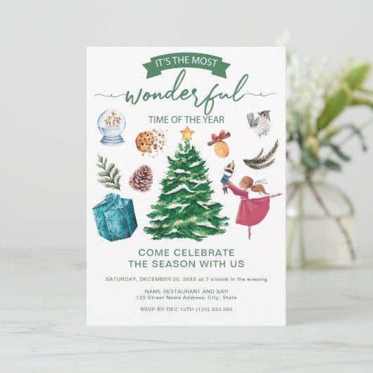 Elegante Kerst elementen Partij Kaart (Staand voorkant)