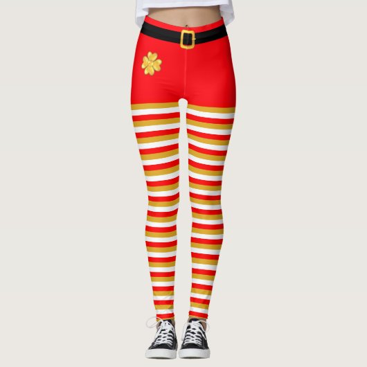 Elegante Kerst Elf Gestreepte legging (Voorkant)