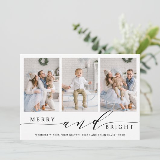 Elegante Kerst- en verjaardagsfotokaart met 3 foto Feestdagenkaart (Staand voorkant)