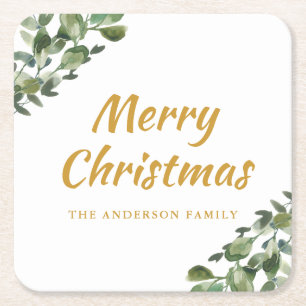 Elegante Kerst Eucalyptus Aquarel Kartonnen Onderzetters