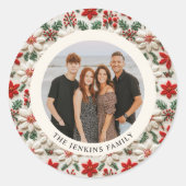 Elegante kerst familie foto ronde sticker (Voorkant)