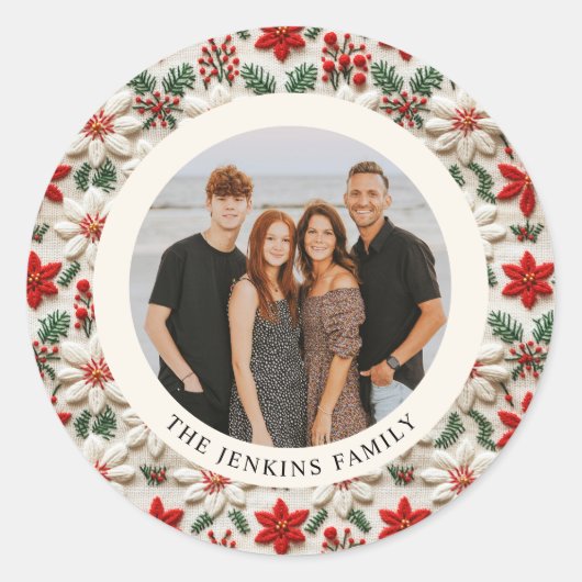 Elegante kerst familie foto ronde sticker (Voorkant)