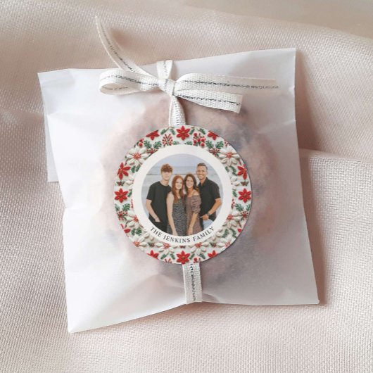 Elegante kerst familie foto ronde sticker