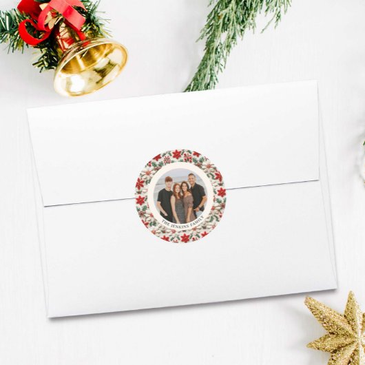 Elegante kerst familie foto ronde sticker