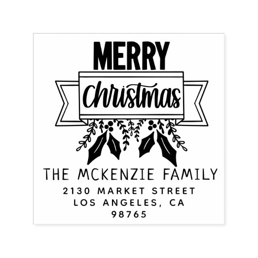 Elegante kerst familienaam retour adres  zelfinktende stempel (Design)