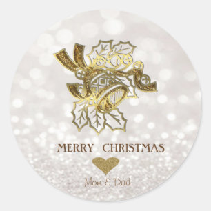 Elegante Kerst Fayu Gouden Bel, Glitterende Bokeh Ronde Sticker