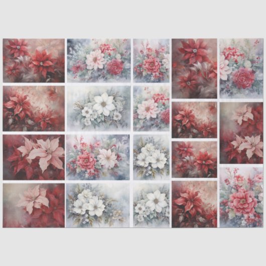 Elegante Kerst Florale Collage voor Decoupage Tissuepapier (Voorkant)