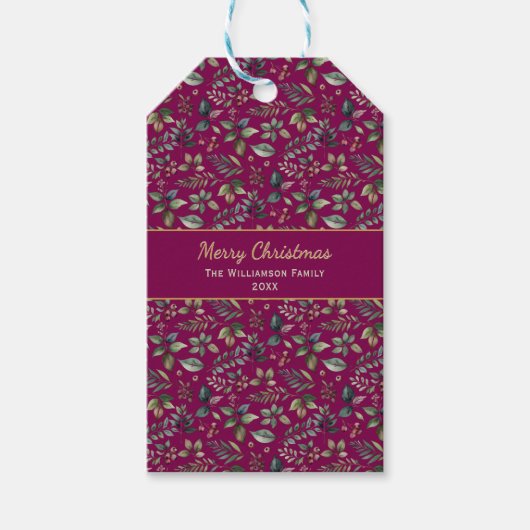 Elegante Kerst Fluweelrode Bloemstuk Kerstmis Cadeaulabel (Voorkant)