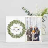 Elegante Kerst Foto Groene Krans Gelukkig Feestdagenkaart (Staand voorkant)