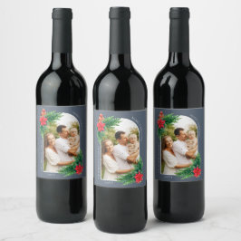 Elegante kerst fotokaart wintergroen wijn etiket