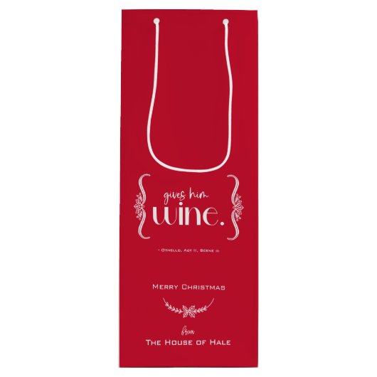 Elegante Kerst "Geeft Hem Wijn" Shakespeare Wijn Cadeautas (Voorkant)
