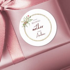 Elegante Kerst Geliefde Moeder Goud en Groen Ronde Sticker