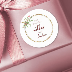 Elegante Kerst Geliefde Moeder Goud en Groen Ronde Sticker