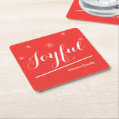 Elegante Kerst Gepersonaliseerde Naam Joyful Red Kartonnen Onderzetters (Schuin)