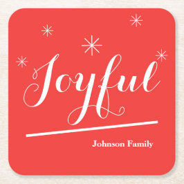 Elegante Kerst Gepersonaliseerde Naam Joyful Red Kartonnen Onderzetters