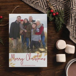 Elegante Kerst Gouden Bladeren | Kerst Foto Feestdagenkaart