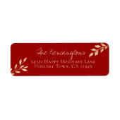 Elegante kerst gouden bladeren op winter rood etiket (Voorkant)