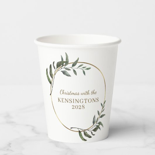 Elegante kerst gouden folie Eucalyptus groen Papieren Bekers (Achterkant)
