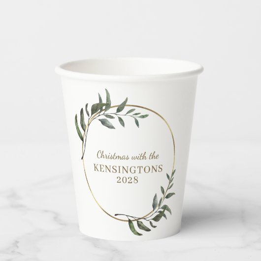 Elegante kerst gouden folie Eucalyptus groen Papieren Bekers (Voorkant)