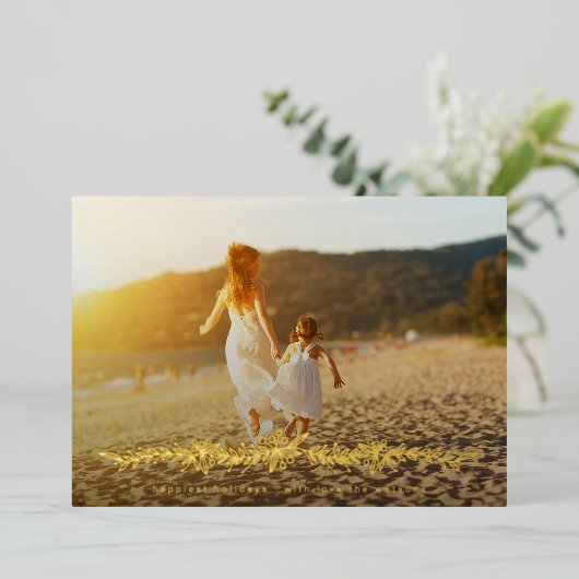 Elegante Kerst GOUDEN Mistletoe Foto Folie Feestdagenkaart (Staand Voorkant)