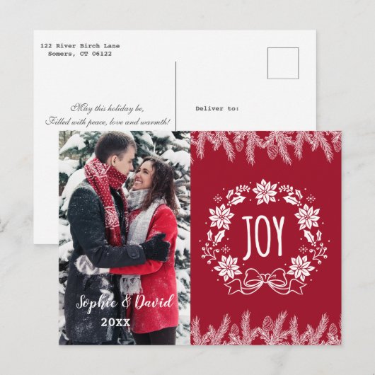 Elegante Kerst Gouden Pijn Joy Sierfoto Uitnodiging Briefkaart (Voorkant / Achterkant)