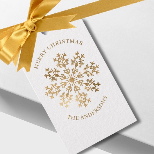 Elegante kerst gouden sneeuwvlok naam cadeaulabel