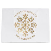 Elegante kerst gouden sneeuwvlok naam groot cadeauzakje (Voorkant)