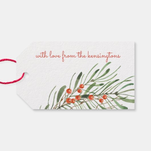 Elegante kerst groen bessen Waterverf Cadeaulabel (Achterkant Horizontaal)