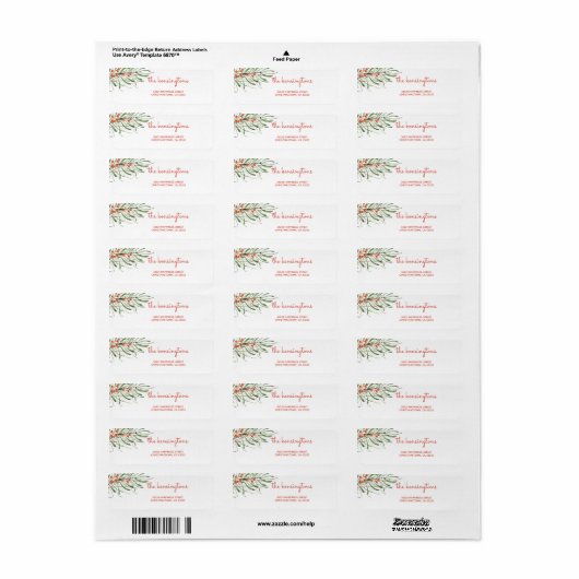 Elegante kerst groen bessen Waterverf Etiket (Full Sheet)