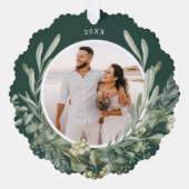 Elegante kerst groen botanische foto vakantie ornament kaart (Voorkant)