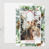 Elegante kerst groen Christus is geboren Foto Feestdagenkaart (Voorkant / Achterkant)