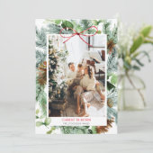 Elegante kerst groen Christus is geboren Foto Feestdagenkaart (Staand voorkant)